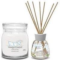 Yankee Candle Signature Clean Cotton Medium Jar With Clean Cotton Reed Diffuser - Reed Diffuser With Candle