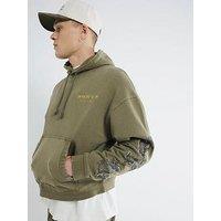 River Island Loopback Graphic Print Hoodie - Khaki