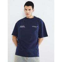 River Island Os Rue Saint Wordy T-Shirt - Navy