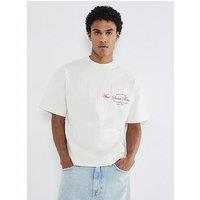 River Island Boxy Fit Seersucker Pocket Detail T-Shirt - Cream