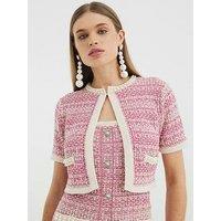 River Island Short Sleeve Boucle Cardigan - Light Pink