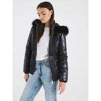 River Island Hooded Padded Jacket - Black