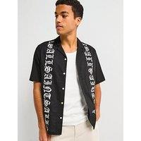 Allsaints All Saints Scripture Short Sleeve Casual Shirt - Black
