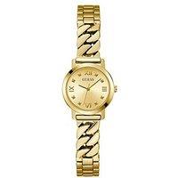 Guess Gold Tone Case, Sunray Champagne Dial And Gold Tone Bracelet With Adjustable G Links