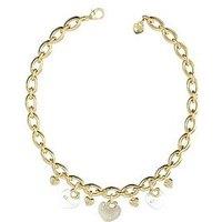 Guess Gold Tone 18'' Hearts Enamel & Pave Nk