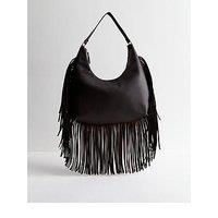 New Look Faux Leather Fringed Shoulder Bag - Dark Brown