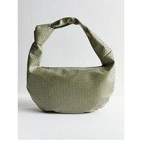 New Look Faux Leather Woven Knotted Shoulder Bag - Olive Green