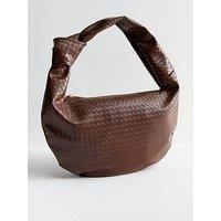 New Look Faux Leather Woven Knotted Shoulder Bag - Dark Brown
