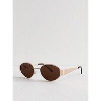 New Look Tone Metal Oval Sunglasses - Gold