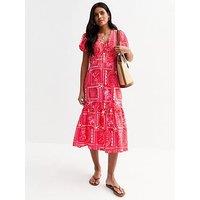 New Look Pink Sea Print Tiered Midi Dress