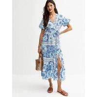 New Look Mary Tile Tier Wrap Midi - Blue