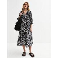 New Look Black Abstract Print Midi Smock Dress