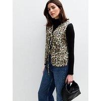 New Look Brown Leopard Print Quilted Waistcoat