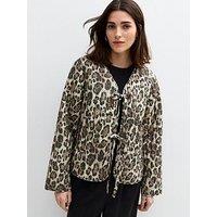 New Look Brown Leopard Print Quilted Jacket