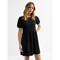 New Look Black Bow Back Crinkled Mini Smock Dress