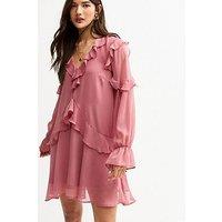 New Look Pink Chiffon Ruffled Long Sleeve Mini Dress