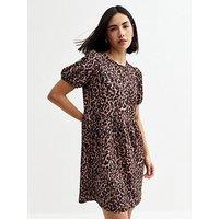 New Look Leopard Print Bow Back Mini Dress - Brown
