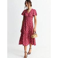 New Look Red Gingham Floral Print Midi Dress