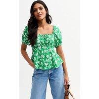 New Look Green Floral Print Peplum Top