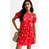 New Look Floral Print Tie Back Mini Dress - Red