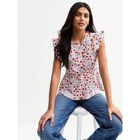 New Look White Floral Print Ruffled Top