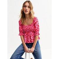 New Look Pink Floral Print Shirred Top