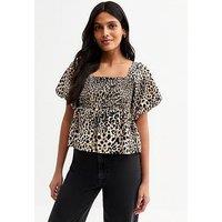 New Look Brown Leopard Print Shirred Tie Back Top