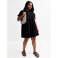 New Look Curves Black Frilly Trimmed Mini Dress