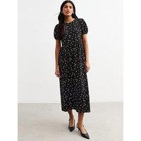 New Look Black Crinkled Jersey Polka Dot Bow Back Midi Dress