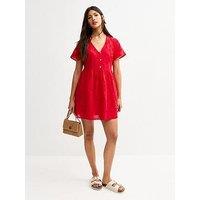 New Look Bright Red Broderie Anglaise Smock Mini Dress