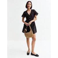 New Look Black Broderie Anglaise V Neck Mini Dress