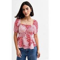 New Look Pink Floral Print Puff Sleeve Top