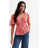 New Look Red Floral Print Top