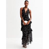 New Look Polka Dot Cowl Neck Chiffon Midi Dress
