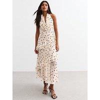 New Look Off White Polka Dot Cowl Neck Chiffon Midi Dress