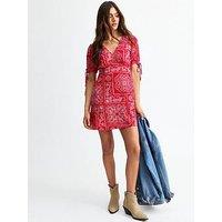 New Look Red Paisley Print Tie Sleeve Mini Dress