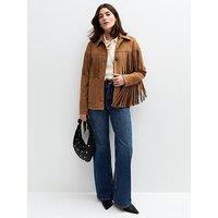 New Look Tan Fringe Trimmed Faux Suede Jacket