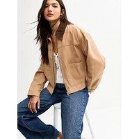 New Look Tan Contrast Collar Barn Jacket