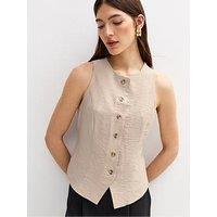 New Look Stone Sleeveless Crew Neck Waistcoat