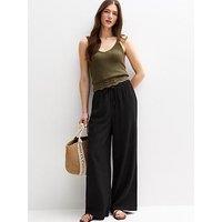 New Look Crinkled Wide Leg Trousers - Black