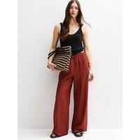 New Look Crinkled Wide Leg Trousers - Dark Red