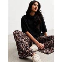 New Look Brown Textured Animal Print Wide Leg Trousers