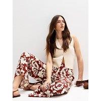 New Look Brown Floral Print Wide Leg Trousers