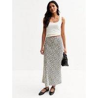 New Look Off White Polka Dot Satin Midi Skirt