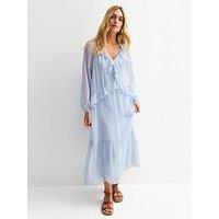 New Look Light Blue Frilly Trim Chiffon Midi Dress