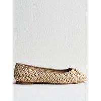 New Look Wide Fit Off White Raffia Look Bow Detail Ballerina Pumps