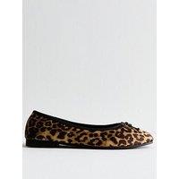 New Look Wide Fit Stone Leopard Print Ballet Flats