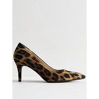 New Look Stone Leopard Print Pointed Toe Court Shoes
