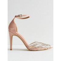 New Look Pink Faux Patent Leather Shimmer Embellished Court Shoes