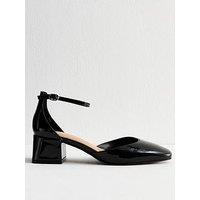 New Look Faux Patent Block Heel Open Court Shoes - Black